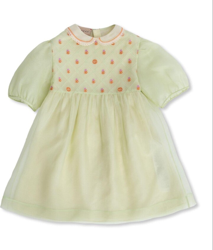 Gucci Kids' Jersey Dress With Gg Strawberry Patch In White Mix