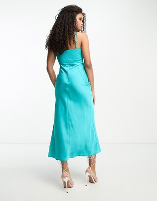 ASOS DESIGN satin bust cup detail midi dress in turquoise