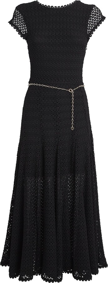 Maje Crochet Belted Midi Dress