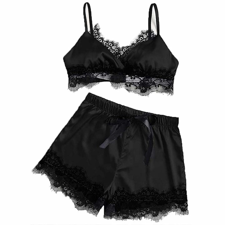 Anaike 2020 Sexy Satin Lace Sleeveless Bra+Shorts Sleepwear Nightwear ...