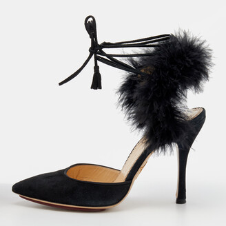 Ostrich Feather Heels in Onyx  Mode  Affaire