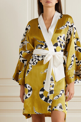 Olivia von Halle Mimi Printed Silk-satin Robe