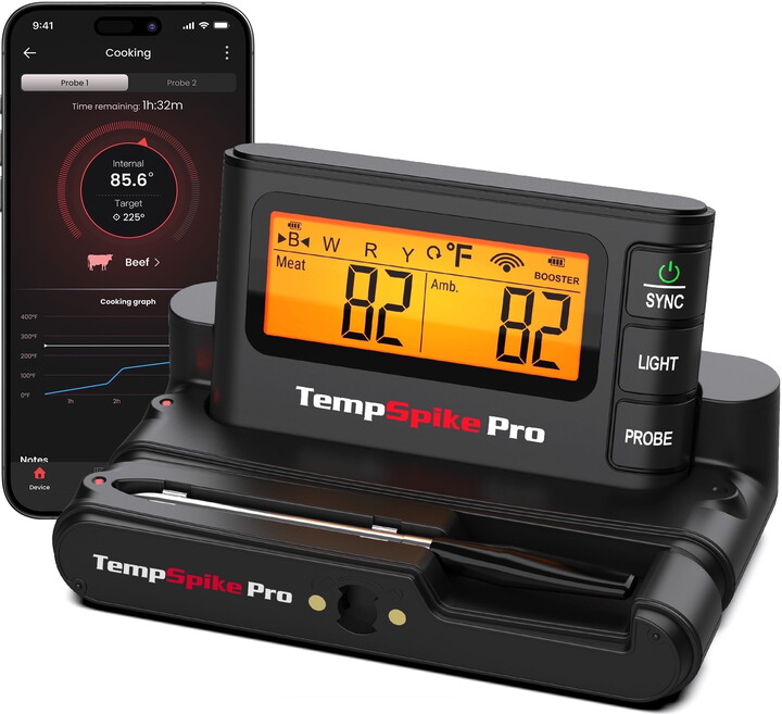 ThermoPro TempSpike Pro WiFi Bluetooth Wireless Meat Thermometer Digital, Unlimited Range, Detachable Thin Meat Probe & Standalone Base