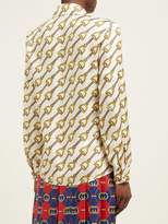 Thumbnail for your product : Gucci Horsebit Print Silk Twill Blouse - Womens - Ivory Multi