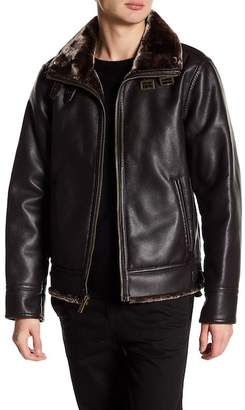 Karl Lagerfeld Paris Faux Leather Faux Shearling Lined Jacket