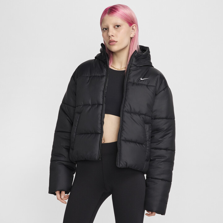 Nike Women's Sportswear Classic Puffer Therma-FIT Loose Hooded Jacket in Black | FZ5899-010