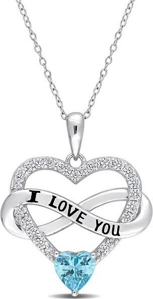 Everly Jewelry EVERLYJEWELRY|SterlingSilver21/2CTTGWBlueandWhiteCubicZirconiaInfinityHeartPendantwithChain18inc