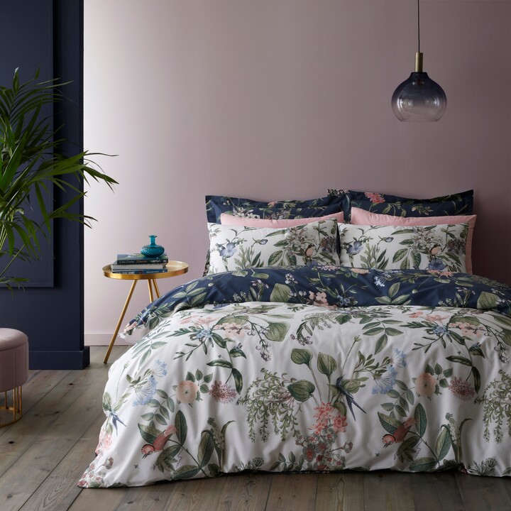 Dunelm Paradise Birds Navy Duvet Cover and Pillowcase Set Navy Blue