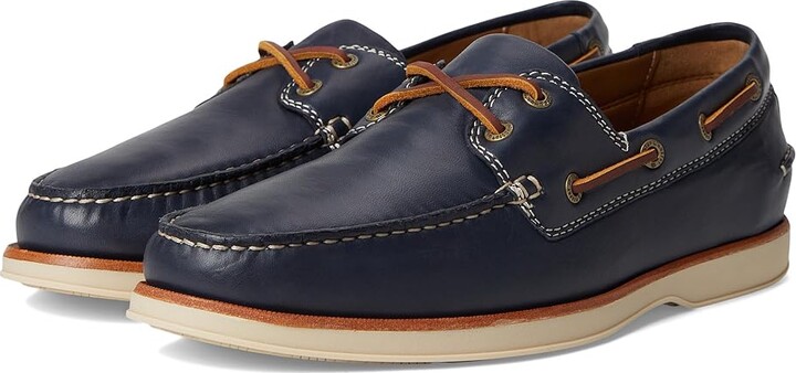 Johnston & Murphy Monaco 2-Eye Boat Shoe Men's Lace-up Boots Navy Sheepskin : 9.5 M (D), Leather