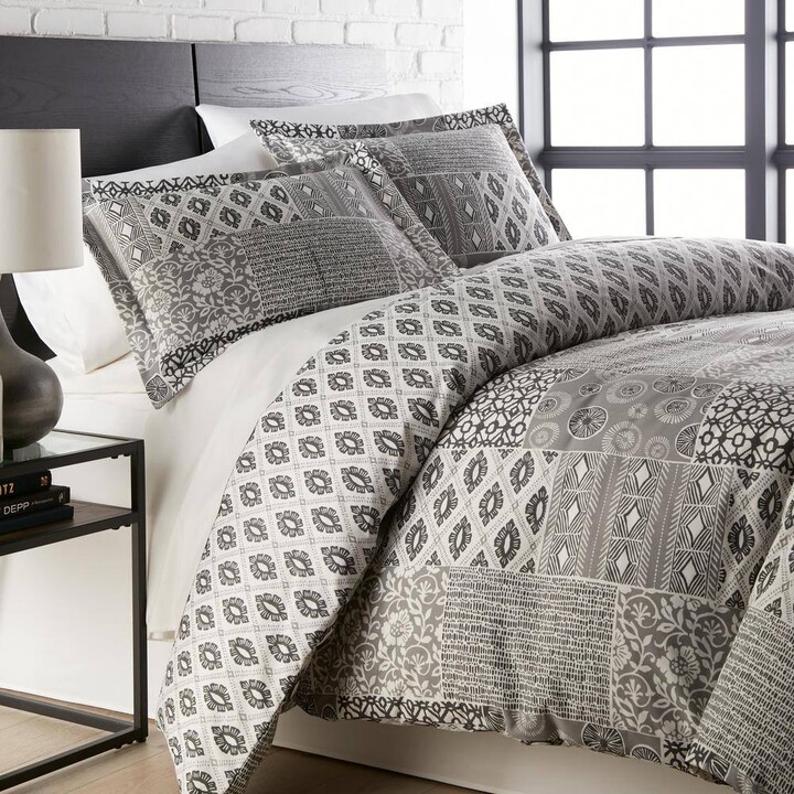SouthShore Fine Linens Global Patchwork 3-Piece Grey Microfiber King/Cal King Comforter Set