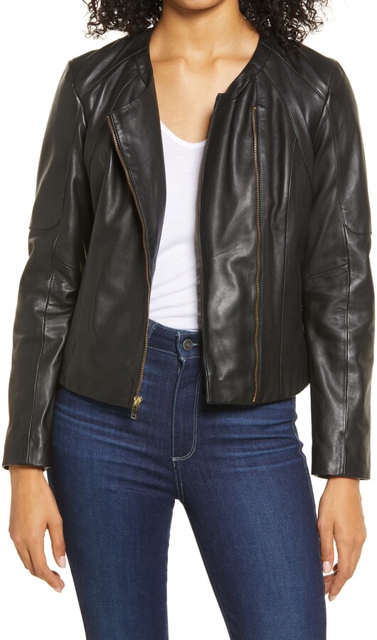 Cole Haan Asymmetrical Zip Leather Jacket ShopStyle