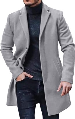 HUFFA Men Wool Blends Single Breasted Trench Coat Regular-Fit