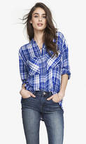 Thumbnail for your product : Express Oversized Plaid Shirt - Blue And White