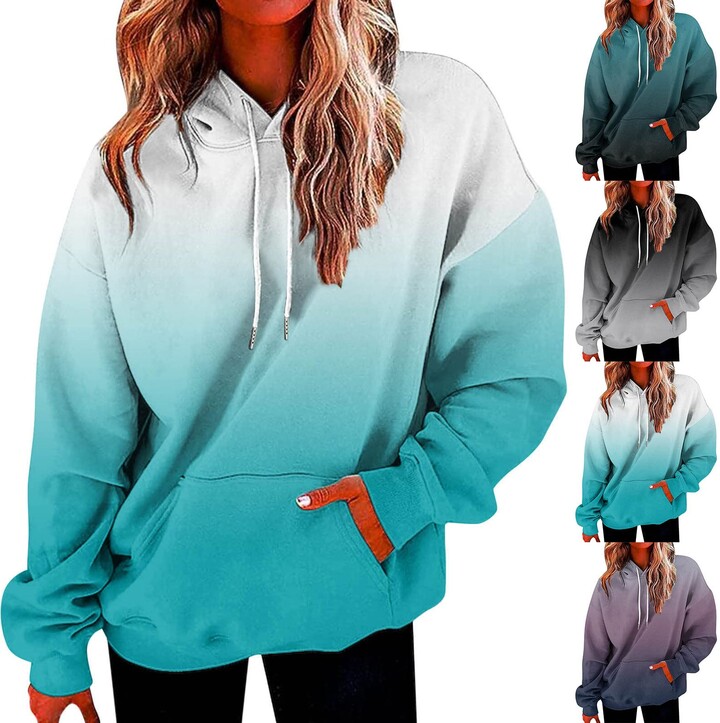 Generic Women's Sweatshirts UK Clearance Casual Hoodies Long Sleeve  Gradient Colour Lightweight Drawstring Hooded Pullover Tops Ladies Loose  Fit Sweatshirt With Pocket - ShopStyle