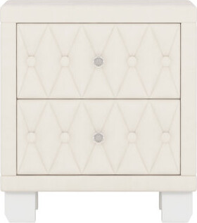 House of Hampton Magnificent Beige Velvet Nightstand 2 Drawers Crystal - Decorated Handles Button Style Bedroom Organization Dainty