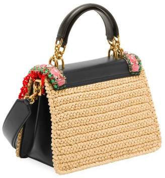 Dolce & Gabbana Medium Welcome Embroidered Raffia Top Handle Bag