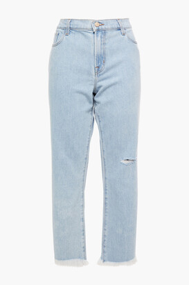 J Brand Cropped distressed high-rise bootcut jeans