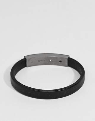 Emporio Armani Leather Eagle Bracelet In Black