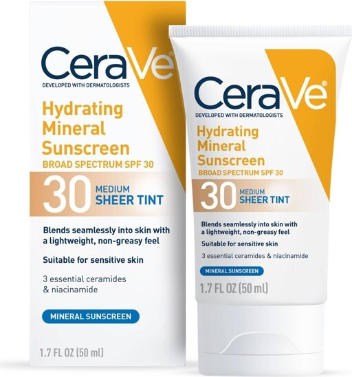 CeraVe Hydrating Mineral Tinted Face Sunscreen Lotion – SPF 30