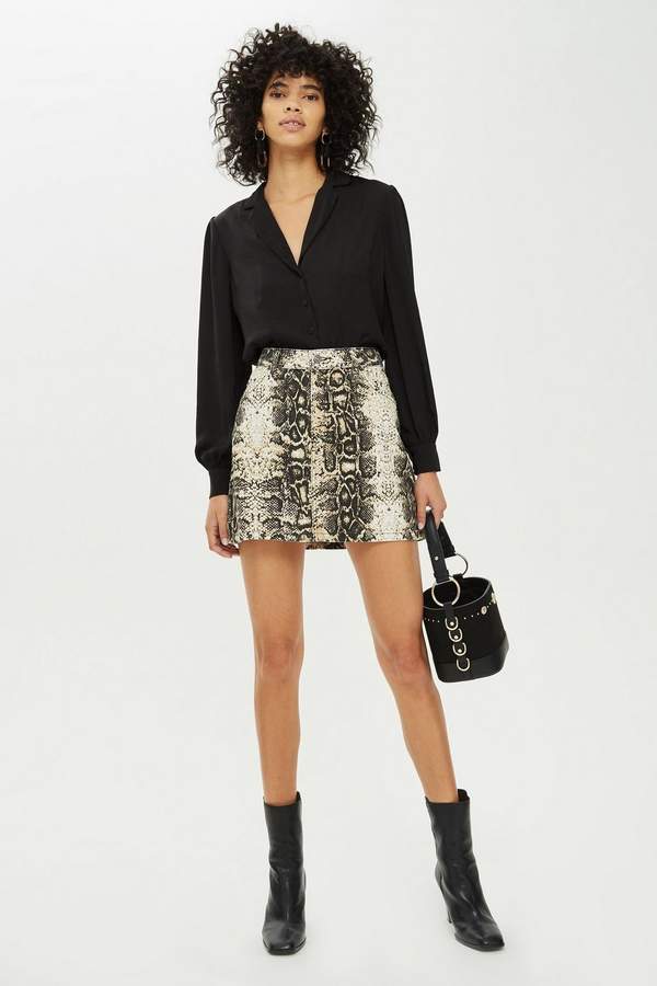 Pleated Midi Snake Print Midi Skirt Topshop TOPSHOP Snake Print - Main Image