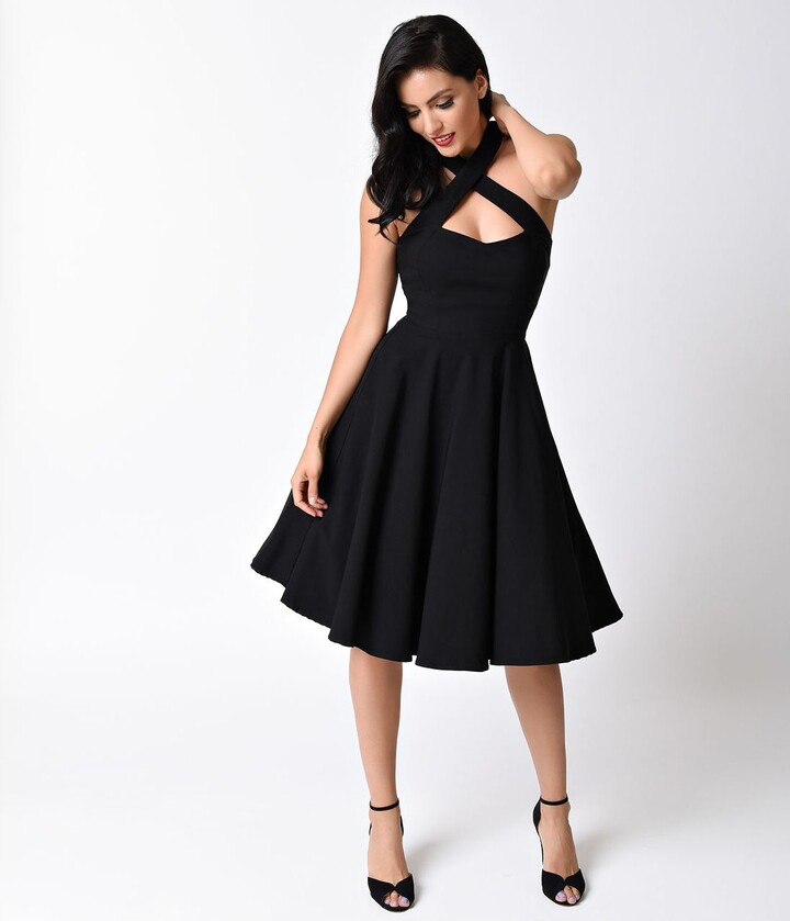 Unique Vintage Rita Criss Cross Halter Flare Dress
