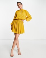 Thumbnail for your product : Ever New 70s keyhole long sleeve mini dress in mustard