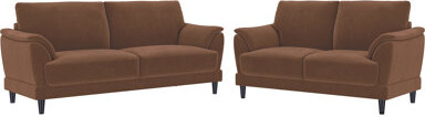 Mercer41 Sevigny 2-Piece Velvet Upholstered Crescent Arm Sofa Set Rust