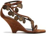 Thumbnail for your product : Saint Laurent Kim Coin-embellished Suede Wedge Sandals - Womens - Tan