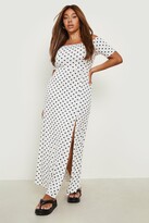 Thumbnail for your product : boohoo Plus Ditsy Polka Dot Off Shoulder Split Maxi Dress