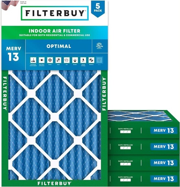 Filterbuy13x21x2AirFilter(5-Pack),PleatedMERV13HealthDefenseReplacementHVACACFurnaceFilters(ActualSize:13.00x21.00x1.75)