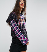 Thumbnail for your product : ASOS Petite PETITE Check Smock long sleeve top with Lace Detail