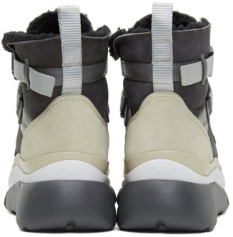 Chloé Grey and Beige Sonnie High-Top Sneakers