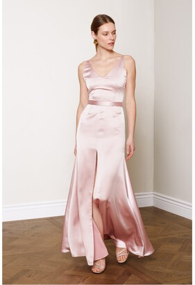 UNDRESS - Delina Dusty Pink Satin Maxi Flared Dress With Front Slit