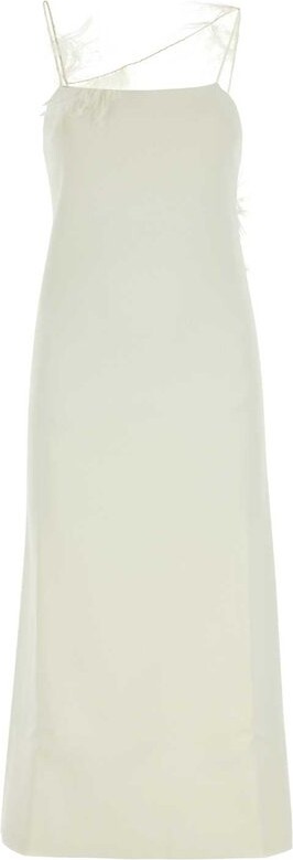 Jil Sander Feather-Trim Square Neck Slip Dress