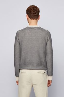 Boss Two-tone crew-neck sweater in cotton-kapok jacquard