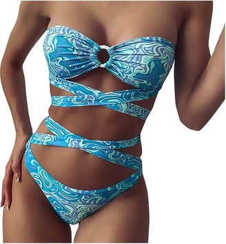 SHAOTANG Women's Bikini Two Piece Swimsuit Pushups Filled Bra Swimwear Beachwear Tummy Control Monokini Tankini Blue