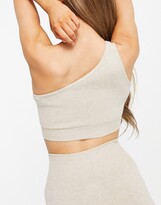 Thumbnail for your product : And other stories & recycled co-ord assymetric ribbed sports bra in beige melange