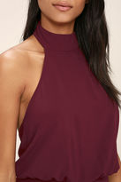 Thumbnail for your product : Lulus Moment for Life Wine Red Halter Jumpsuit