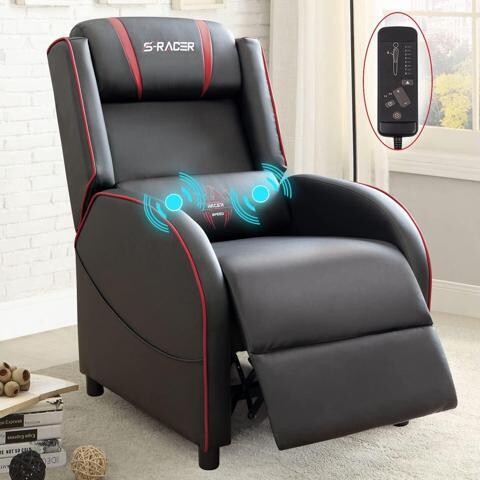PISKEKAT Homall Gaming Massage Recliner Chair Racing Style Single Living Room Sofa Recliner PU Leather Recliner Seat Comfortable Ergonomic Home Theater...