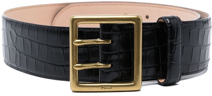 Polo Ralph Lauren Croc-Effect Wide Leather Belt - ShopStyle