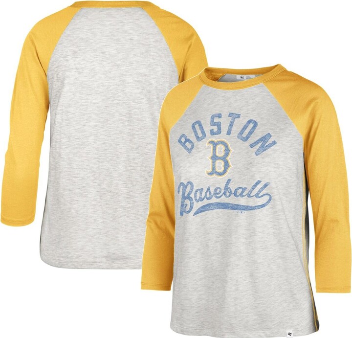 Women's Soft as a Grape Heathered Gray/Red Boston Red Sox Plus Size  Baseball Raglan 3/4-Sleeve T-Shirt