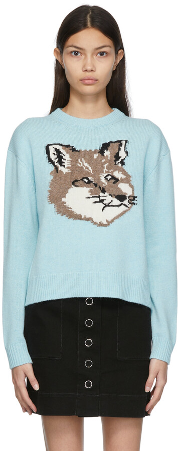 MAISON KITSUNÉ Blue Big Fox Head Sweater - ShopStyle