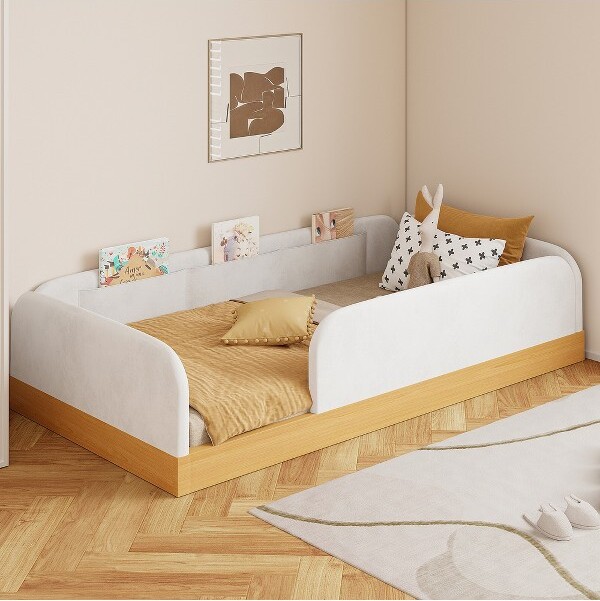 WhisenTwinSizePlatformBedwithPillowsLovelyDesignandStorageBags-Natural