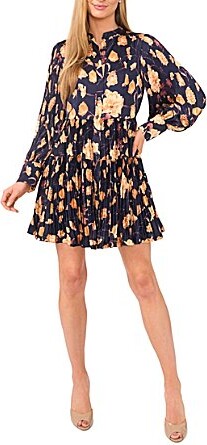 Ted Baker Floral Print Round Neck Long Sleeve Tiered Mini Dress