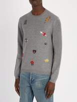 Thumbnail for your product : Gucci Embroidered Wool Sweater - Mens - Grey