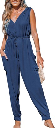 CUPSHE Summer Women Slip Ruching Smocked Jumpsuit Pants Square Neck  Speghetti Straps Loose Waisted Maxi