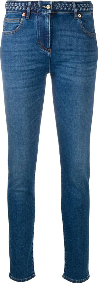 Braided-Waistband Skinny Jeans