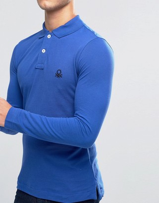 Benetton Long Sleeve Pique Polo Shirt in Muscle Fit