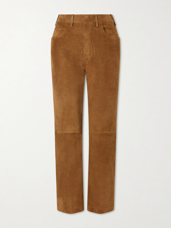 TOM FORD - Embellished Paneled Suede Straight-leg Pants - Brown
