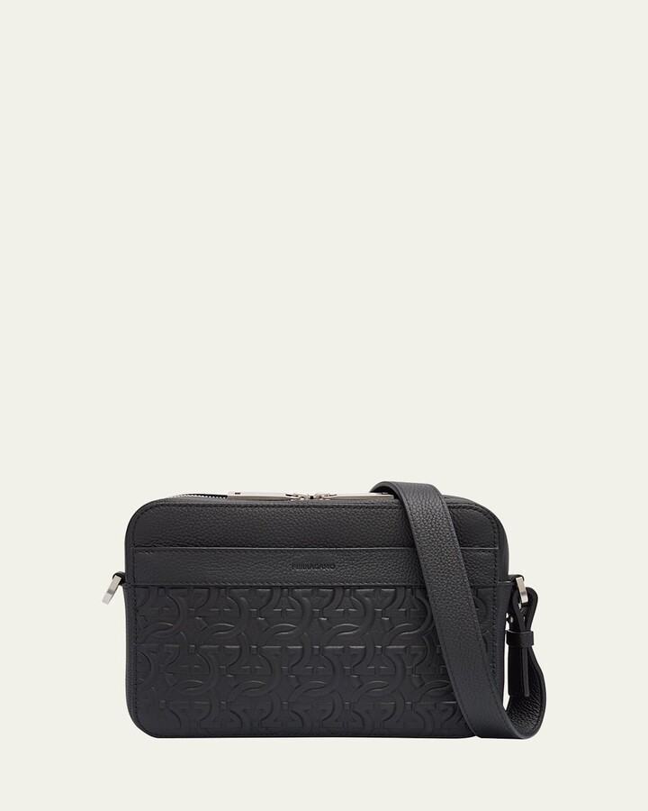 Ferragamo Men's Embossed Gancini Leather Crossbody Bag